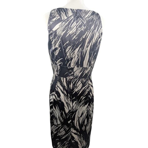 Ann Taylor Black White Print Silk Sleeveless Dress Size 10 Event Cocktail A-line - Picture 3 of 5